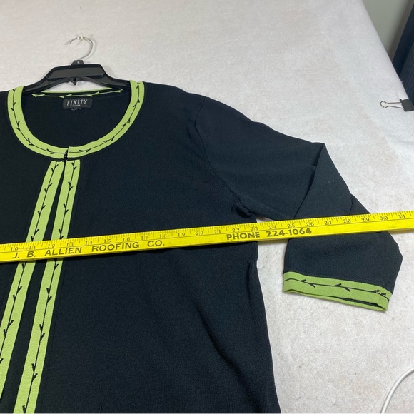 Finite Open Black Cardigan Green Ivy Leaf Trim Woman XXL Sweater Top Lon… - Picture 7 of 9